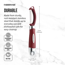 Farberware Pro2 Euro Vegetable Peeler with Ergonomic Handle, Razor-Sharp Stainless Steel Swivel Blade, Dishwasher Safe - Red, Peelers for Kitchen Use on Potatoes, Fruits, and More
