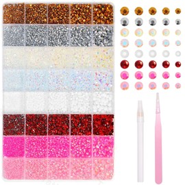 30000Pcs Rhinestones Bedazzling Kit, Pink White Red Sliver Gold Resin Rhinestones for Bedazzling, 2/3/4/5/6mm Flatback Gems for Crafts, Bedazzling Kit for Clothing Shoes DIY Face Makeup Tumblers