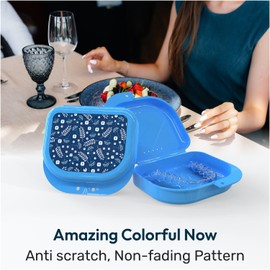 Retainer Cases Cute, Retainer Holder Case, 1 Pack, Aligner Case with Strikingly Colorful Cute Patterns, Night Guard Case with Floral Patterns (Blue)