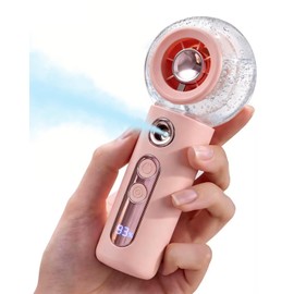 Tendiren Portable Handheld Misting Fan, Rechargeable Personal Mini Fan with Mist, 4 Speed Turbo Powerful Cooling Fans with Water Spray Tank for Travel, Home, Office, Outdoor, Camping, Beach (Pink)