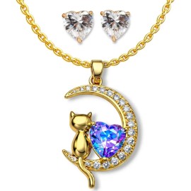 Joyawish - Set Collar Gato Luna + Aretes Regalo Mama Amor Oro Lam B.