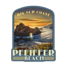 Die Cut Sticker Pfeiffer Beach, California, Pfeiffer Beach at Sunset, Contour Vinyl Sticker 3 to 6 inches, (Waterproof Decal for Cars, Water Bottles, Laptops, Coolers), Large