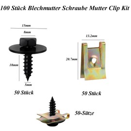 Ksnowqi Pack of 100 Sheet Metal Nut Screw Nut Clip Kit, U Type Clips Tin Nuts Assortment, Quick Release Screw, Fender Clip, Sheet Metal Nuts Attachment Clips for Car, Motorcycle