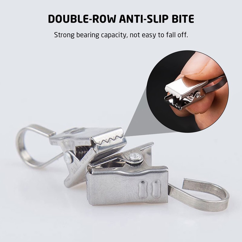 24 Pcs Set of Curtain Clips, Stainless Steel Curtain Hooks,