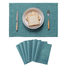 Home Brilliant Linen Placemats Set of 6 for Table, Durable Woven Place Mats for Kitchen Dinning Restaurant, 33 x 48 cm(13x19 Inch), Peacock