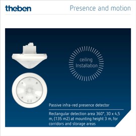 Theben 2019300 thePassa P360 KNX UP WH Presence Detector Passive Infrared 360° I 2 Channels Light and 2 Channels Presence for HKL I Mitre Direction Detection I PIR