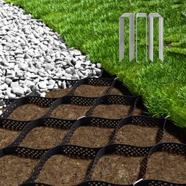 Gravel Grid 4.4x33 FT with 20Pcs Landscape Staples, 2'' Thick Geogrid Ground Grid 1900 lbs per Sq Ft Erosion Control Geo Grid for Driveway, Walkway, Horse Paddock, Patio, Parking Lot, Slope