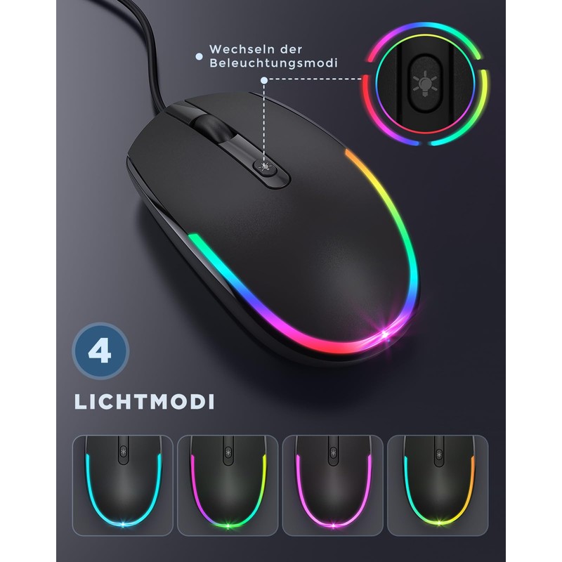 seenda Maus mit Kabel, PC Computermaus mit Kabel, 1600 DPI
