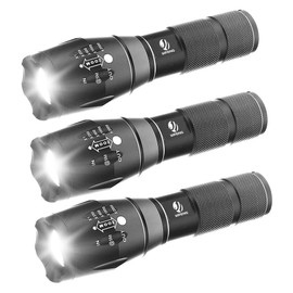 Tactical Flashlight, YIFENG XML-T6 Water Resistant Flashlight with 5 Light Modes & Zoom Function Ultra Bright Pocket Torch (3 Pack)