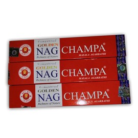 Golden Nag Champa - Aromatic Incense Pack x 3 Vijayshree Nag Champa - Natural Aromatherapy Incense - Incense Sticks, 3 Boxes of 15 grs.