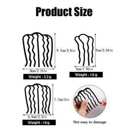 6 x U-förmige Haarkämme, Haargabel-Clips, Zähne, Haarnadel, Stick für Hochsteckfrisur, Dutt, DIY, Haarwerkzeug, Vintage-Frisur, Haarzubehör, Schwarz