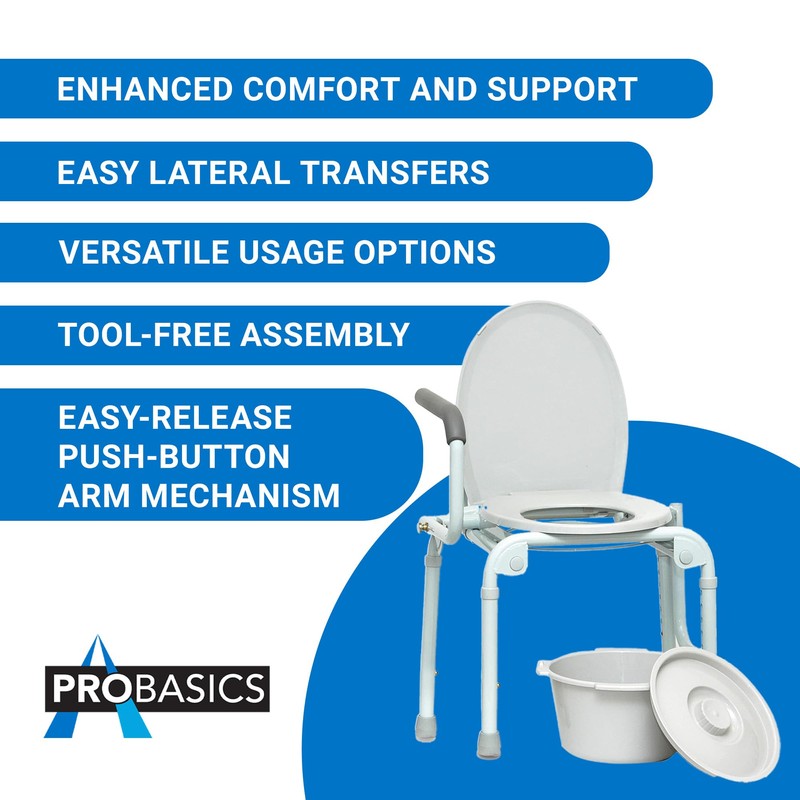 ProBasics Drop Arm Adjustable Bedside Folding Commode Chair Portable with