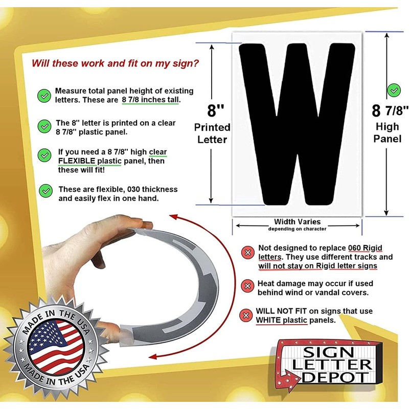 Marquee Letters for Portable Road Signs - 8 Inch Black