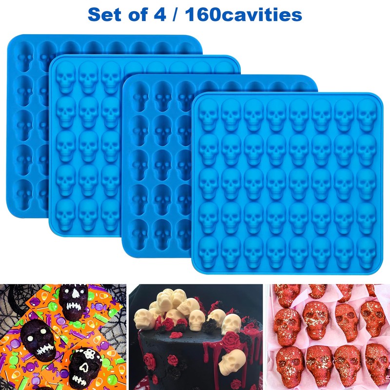 Sidosir 4Pcs Gummy Skull Candy Molds, Gummy Skull Molds, Non-stick