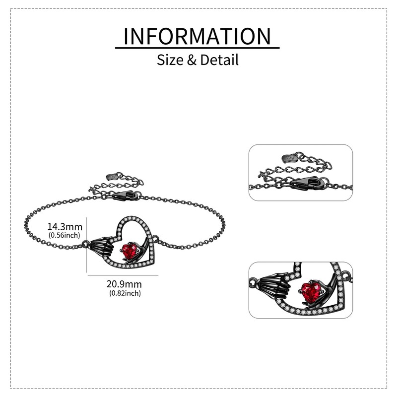 URONE Skeleton Bracelet Sterling Silver Skull Skeleton Hand Heart Bracelet