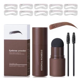 Sello De Cejas, EyeBrow Stamp Kit, Kit de Plantillas para Sellos Para Cejas Reutilizables, 10 Plantillas De Cejas, 2Pinceles Para Cejas, Lápiz de Sombra de LÍnea de Cabello de Larga Duración (Marrón Natural)