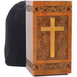 engmvwod Large Wood Memorial Ash Urn, Cremation Adult Human Ashes Wooden Box Funeral Caskets for Pet Burial Cross