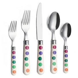 ANNOVA Silverware Set 20 Pieces Cutlery Stainless Steel Colorful Fun Handle Flatware Service for 4 - Dinner Knife, Dinner Fork, Salad fork, Dinner Spoon, Dessert Spoon (Puka Dots, 20 Pieces)