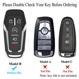 PaierPai Key Fob Cover Case Keychain Compatible with Ford Explorer Edge Mustang Fusion Escape F150 F250 F350 F450 F550 (Silver, Model B)