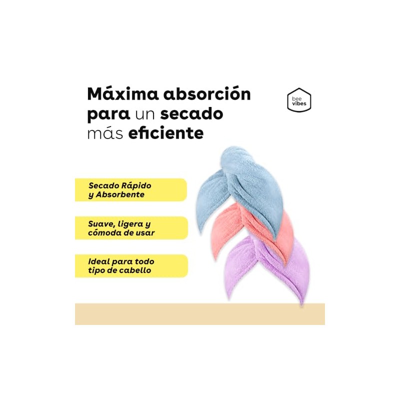 Turbante Toalla de Microfibra para Cabello, 2 Pack BEE VIBES