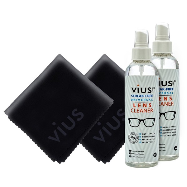 Lens Cleaner Kit – vius Premium Lens Cleaner Spray for Eyeglasses, Cameras, and Other Lenses - Gently Cleans Fingerprints, Dust, Oil (2oz Travel Pack)