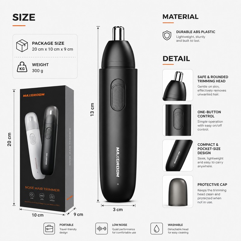 Rechargeable Nose Hair Trimmer for Men – 360° Dual-Blade Electric