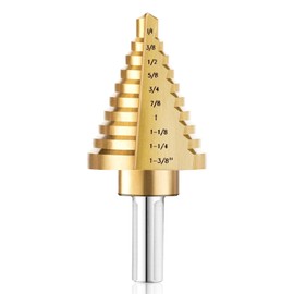 10 Sizes Titanium Coated HSS Step Drill Bit 1/4 to 1-3/8 Inches, High Speed Steel Multipurpose Cone Drill Bits for Metalworking, Unibit Sheet Metal Hole Drilling
