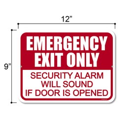 Honey Dew Gifts, Emergency Exit Only Security Alarm Will Sound, Aluminum Emergency Door Sign, 9 Inch by 12 Inch, HDG-1187
