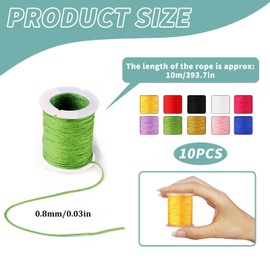 10 Colors 0.8mm Macrame Cord, Waxed Cotton Cord String Beading String Kumihimo Cord Nylon Chinese Knotting Cordfor DIY Craft Knitting Wall Hanging Plant Hanger Jewelry Bracelet Necklaces Craft Making