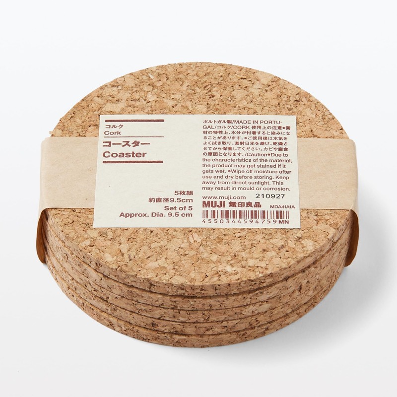 MUJI MDA41A1A Cork Coasters, Approx. Diameter 3.7 inches (9.5 cm),