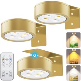 GCVV Battery-Powered Picture Lights with Remote Control, Magnetic LED Art Lights for Framing, Dimmable and Timer-Equipped, 3 Lighting Modes,3Pack Gold