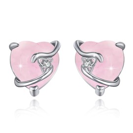 Cat Eye Stone Earrings for Women S925 Sterling Silver Heart Pink Cat Eye Stone Stud Earrings Irish Celtic Earrings Jewelry Gifts for Birthday Valentine's Day, 0.39 inch, Sterling Silver, Cubic