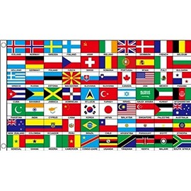 AZ FLAG - 70 World Nations Flag - 3x5 Ft - 100D Polyester Seventy Countries Banner with Two Metal Grommets - Fade Resistant - Vivid Colors - 3' x 5' Feet - 150x90 Cm