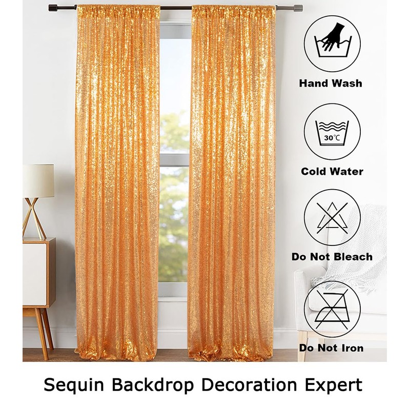 Sparkle Backdrop Curtain Gold 2 Panels Set Sequin Photo Backdrop