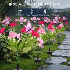 4 Pack Solar Garden Lights Outdoor, 8 Lighting Modes Warm White LED Powered Swaying Butterfly, Waterproof Snow Lotus Flowers Landscape Light for Outside Yard, Patio, Pathway Decorative, Décor, Gifts