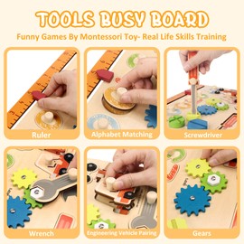 Montessori Sensory Toy with Tool Box, Workbench for Toddlers, Busy Board, Ideal Travel Toy and Gift for Boys and Girls