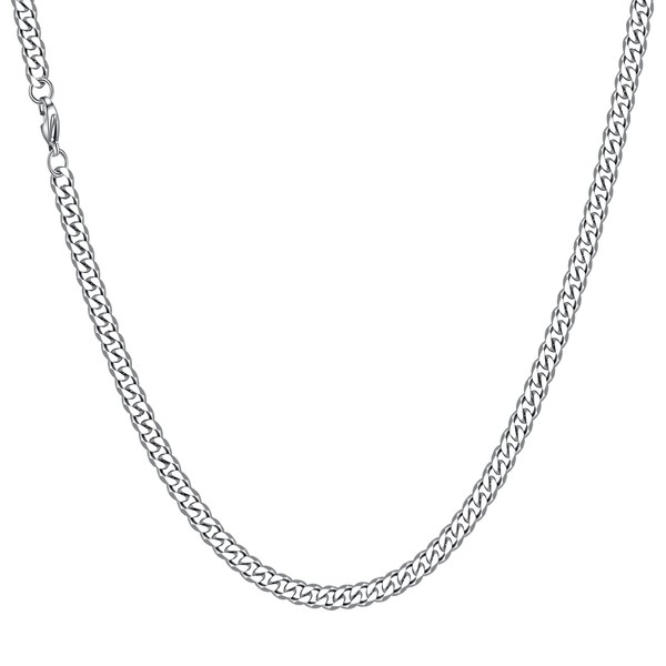 HSWYFCJY Men Chains Necklace 6MM Cuban Chain Mens Silver Curb