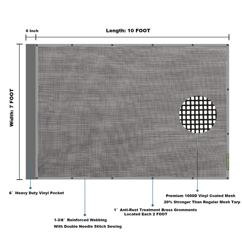 Leaveshade Dump Truck Mesh Tarp 7'X10'-Heavy Duty Dump Trailer Mesh