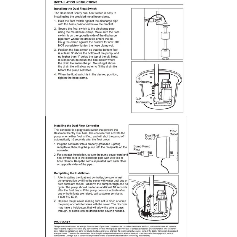 Basement Sentry Replacement Dual Float Switch and Controller for Any