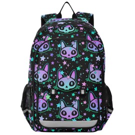 senya Backpack for Boys Girls, Cat Skull with Stars Backpack Students Bookbag Daypack for School Primary Teens