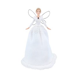 Gisela Graham Christmas Tree Decoration Lux Resin White Fabric Fairy Tree Topper Small