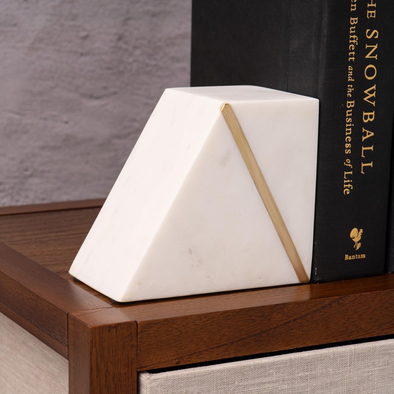 Cork & Mill Marble Book Ends for Shelves, Decorative Bookends