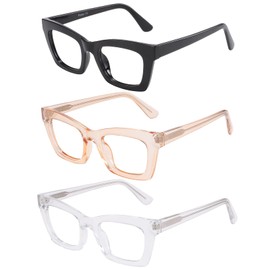 Przene 3 Pack Reading Glasses for Women Men Square Blue Light Blocking Computer Readers 3.0