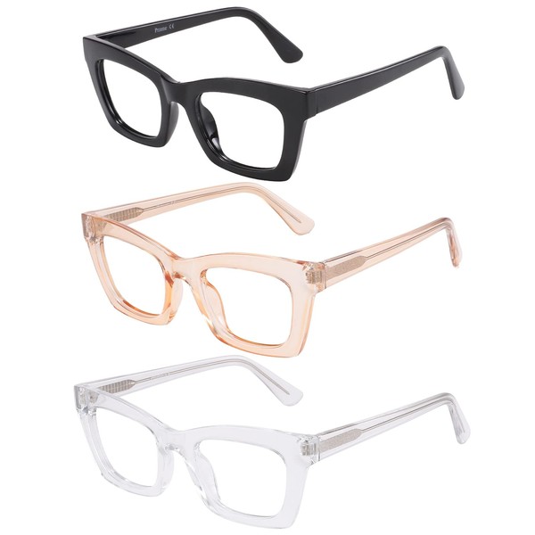 Przene 3 Pack Reading Glasses for Women Men Square Blue