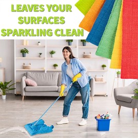 HELOMOR 6 Extra Large Floor Microfiber Cleaning Clothes, 30"x18" for Squeegee Mop, Multi-Purpose Color Rags, Reusable for House Floor Kitchen Car Window Highly Absorbent, Lint and Streak Free