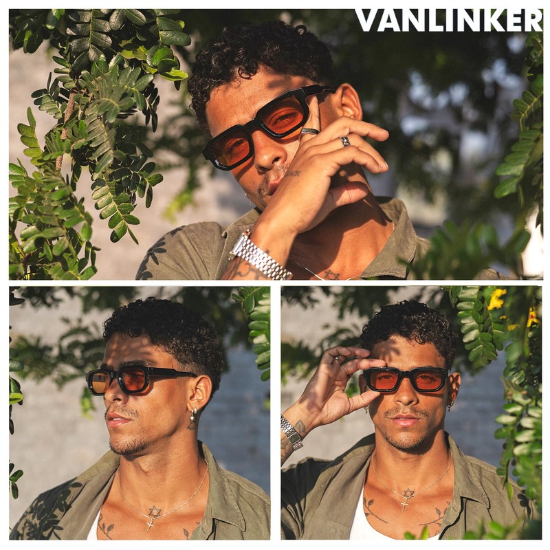 VANLINKER Retro Chunky Rectangle Sunglasses for Men Women Vintage Trendy