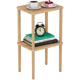 exilot Solid Wood Side Table, 2-Tier Tall End Table with Storage Shelf, Small Nightstand Bedside Table for Bedroom, Living Room, Kids Room & Small Spaces, No-Tool Assembly,(Natural)