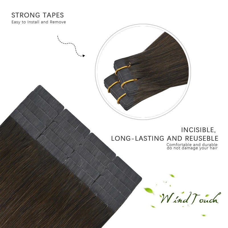 WindTouch Tape in Hair Extensions Human Hair Brown Chocolate Brown