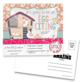 Egg-citing Cute Chicken Themed Welcome Back To School Blank Postcards For Teachers To Send To Students, 4"x6" Fill In Notecards by AmandaCreation (30)