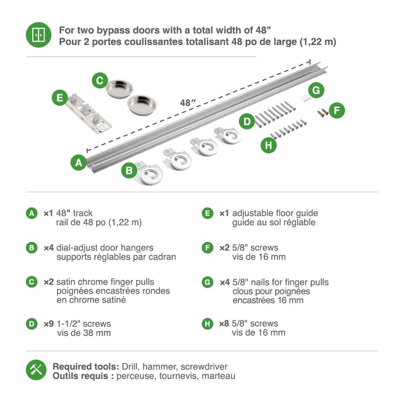 Richelieu Hardware 14660BC 60 in (1520 mm) Bypass Door Hardware